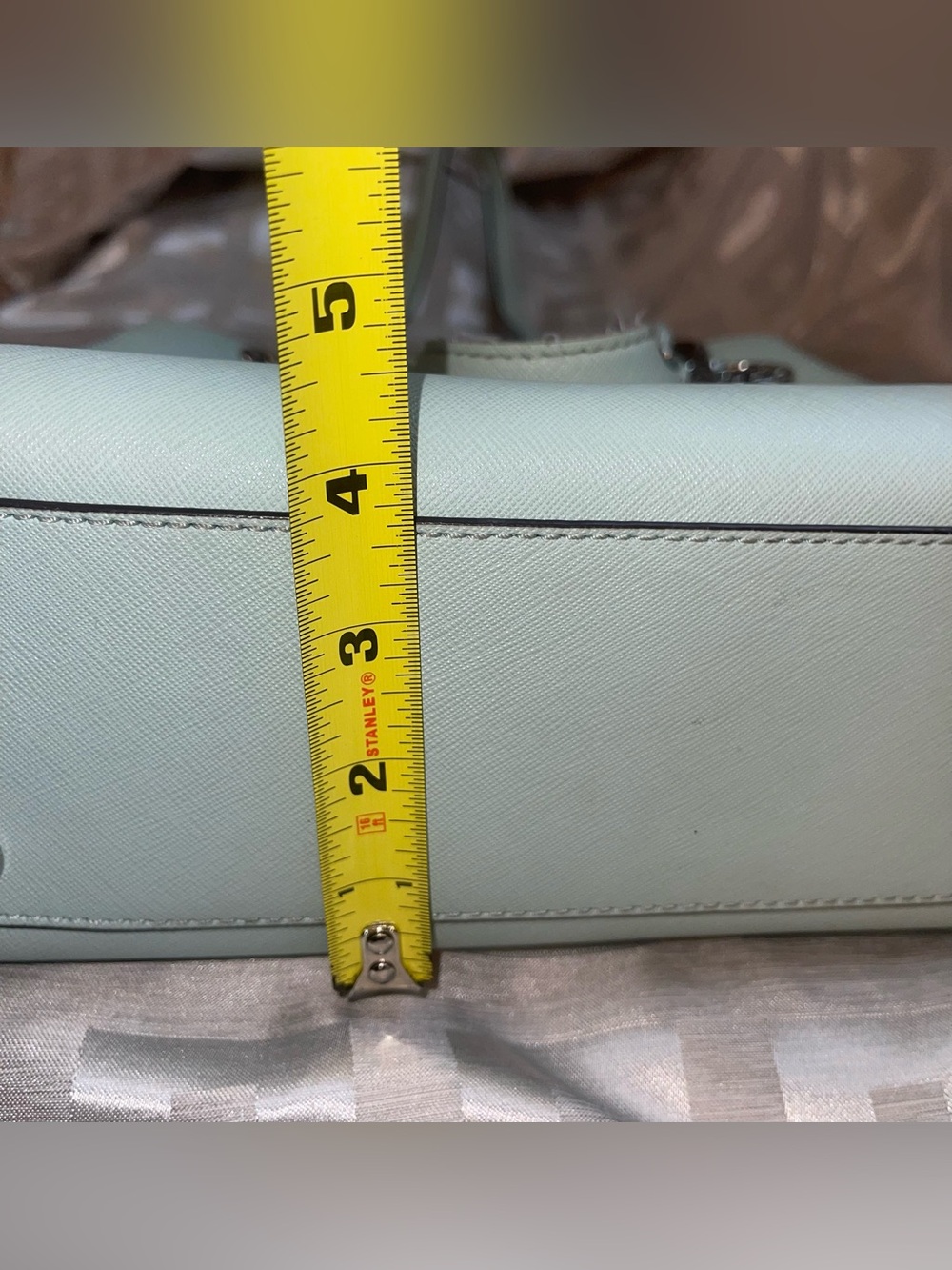 Michael Kors Cynthia Saffiano Leather Satchel with Chain Handles - Celadon - Picture 9 of 15
